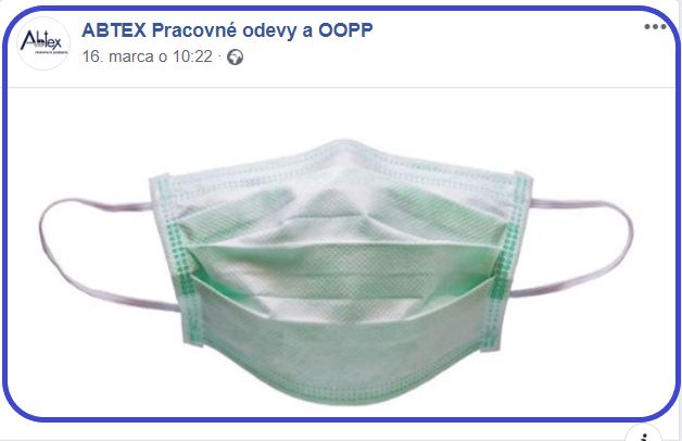 Rúško od spoločnosti ABTEX - dvojvrstvové, bavlnené.